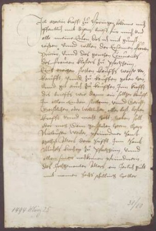 Gültverschreibung des Martin Krafft, Bürger zu Ispringen, über sechs Pfund Heller Hauptgut, für das er jährlich sechs Schilling Heller an das Frauenkloster zu Pforzheim zahlt.