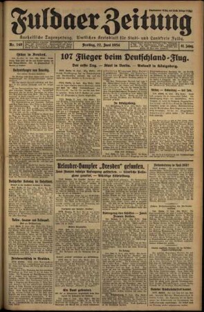 Erste Ausgabe vom Freitag, den 22. Juni 1934.