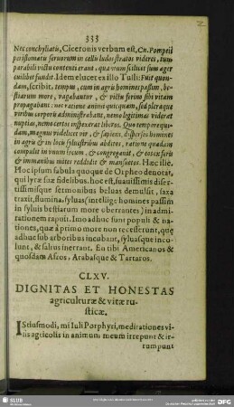 CLXV. Dignitas Et Honestas agriculturae & vitae rusticae