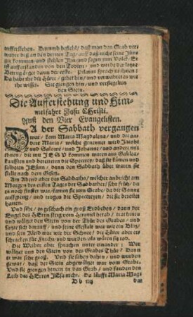 Die Aufferstehung und Himmelfahrt Jesu Christi. Auß den Vier Evangelisten.