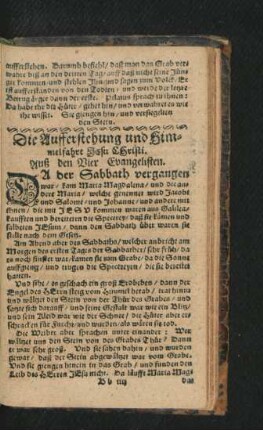 Die Aufferstehung und Himmelfahrt Jesu Christi. Auß den Vier Evangelisten.