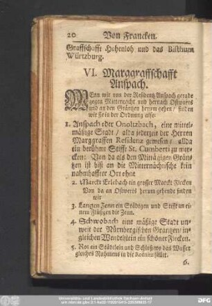 VI. Marggraffschafft Anspach.