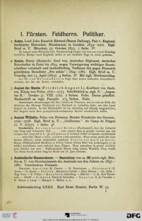 I. Fürsten. Feldherrn. Politiker (Nr. 1-148)