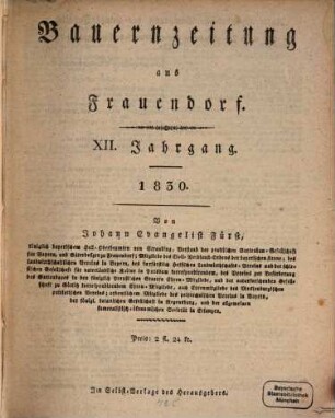 Bauern-Zeitung aus Frauendorf, 1830 = Jg. 12