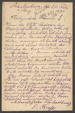 Brief an B. Schott's Söhne : 21.02.1899