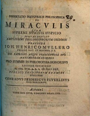 Diss. inaug. philos. de miraculis