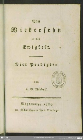 Vom Wiedersehen in der Ewigkeit : Vier Predigten
