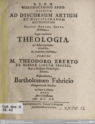 16: Theologia ad disputandum proposita
