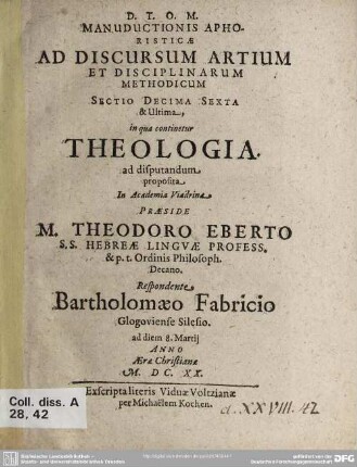 16: Theologia ad disputandum proposita