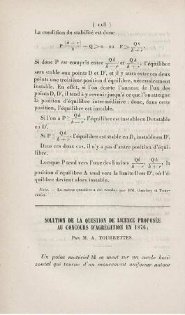 Solution de la question de licence proposée au concours d'agrégation en 1876.