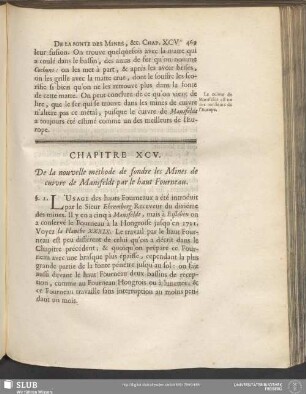 Chapitre XCV. De la nouvelle méthode de fondre les Mines de cuivre de Mansfeldt par le haut Fourneau