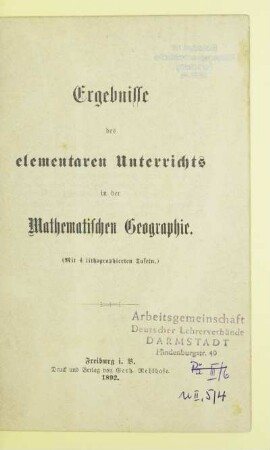 Ergebnisse des elementaren Unterrichts in der mathematischen Geographie