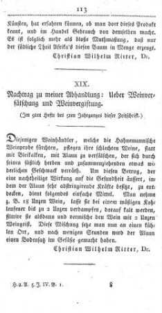 XIX. Nachtrag zu meiner Abhandlung: Ueber Weinverfälschung und Weinvergiftung. (Im 9ten Hefte des 5ten Jahrganges dieser Zeitschrift.)