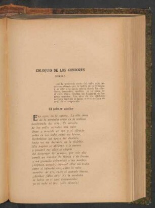 Coloquio de los cóndores : El primer cóndor [y] El segundo cóndor [y] El tercer cóndor [y] El cuarto cóndor [y] Un cóndor joven [y] Otro [y] Un cóndor viejo