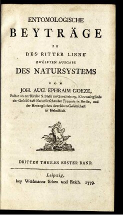 T. 3,1: Entomologische Beyträge zu des Ritter Linné zwölften Ausgabe des Natursystems. Th. 3, Bd. 1