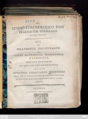 De Stvdio Chronologico Ivris Praesertim Germanici Disqvisitio