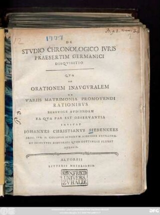 De Stvdio Chronologico Ivris Praesertim Germanici Disqvisitio