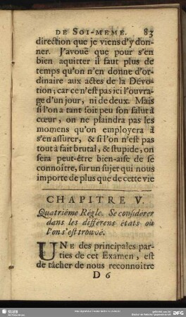 Chapitre V. Quatriéme Régle. Se considerer dans les différens états où l´on s´est trouvé