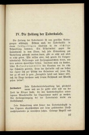 IV. Die Heilung der Tuberkulose