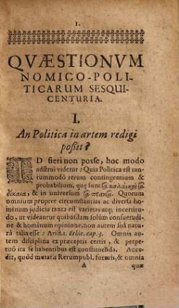 Joannis Avenari ... Nomico-Politicarum Qvaestionum Sesqvicenturia