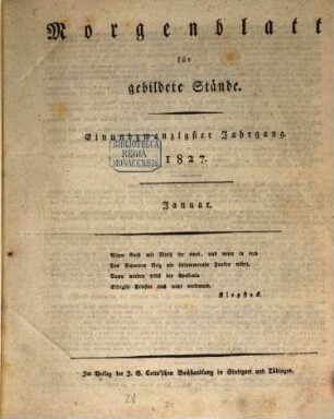 Morgenblatt für gebildete Stände. 21,1. 1827