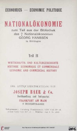 Nr. 590: Nationalökonomie: zum Teil aus der Bibliothek des Nationalökonomen Georg Hanssen in Göttingen =: Wirtschafts- und Kulturgeschichte