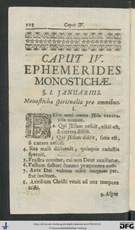 Caput IV. Ephemerides Monostichae.