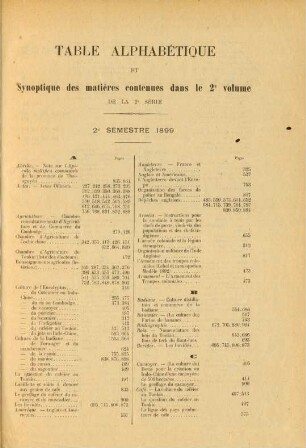 Table alphabétique et synoptique des matières contenues dans le 2e volume de la 2e série