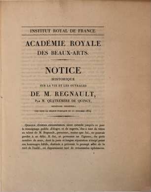 Séance publique de l'Académie Royale des Beaux-Arts, du samedi 11 octobre 1834
