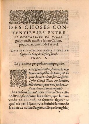 Les Propositiones contentieuses ... concernant la verité de l'Eucharistie