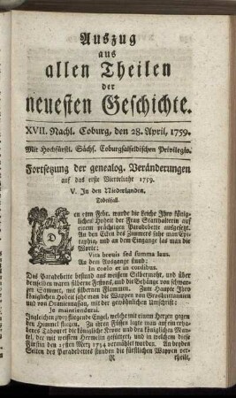 XVII. Nachl. Coburg, den 28. April, 1759.