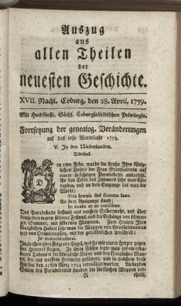 XVII. Nachl. Coburg, den 28. April, 1759.