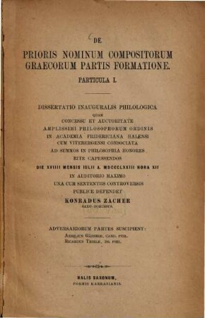 De prioris nominum compositorum graecorum partis formatione : Diss. inaug. philol., Particula I