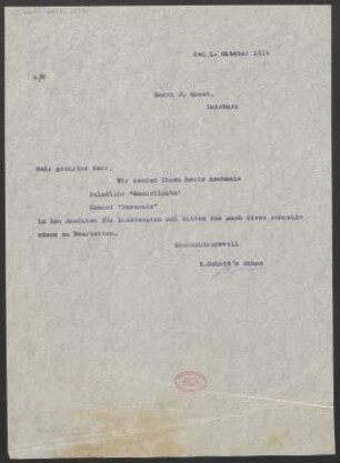 Brief an J. Quast : 01.10.1914