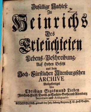 Zufällige Nachlese zu Heinrichs des Erleuchteten Lebens-Beschreibung