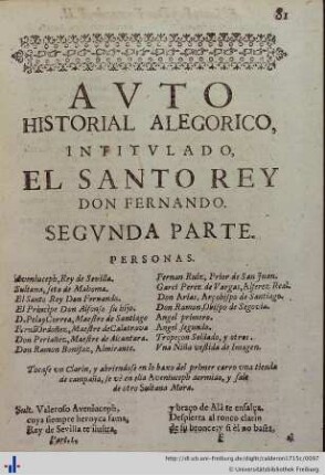 Auto Historial Alegorico de el Santo Rey Don Fernando, segunda parte.