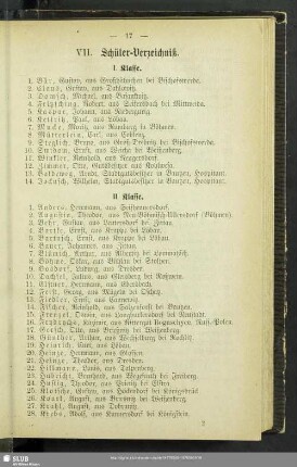 VII. Schüler-Verzeichniß