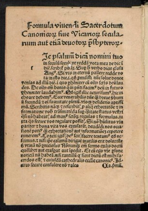 Formula vivendi Sacerdotum. Canonicorum sive Vicariorum secularium aut etiam devotorum presbyterorum.