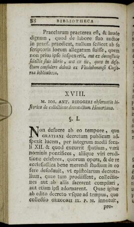 XVIII. M. Ios. Ant. Rieggeri osbservatio historia de collectione decretalium. Honoriana.