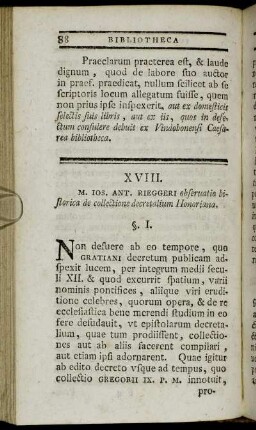 XVIII. M. Ios. Ant. Rieggeri osbservatio historia de collectione decretalium. Honoriana.