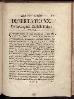 Dissertatio XX. De septuaginta Danielis Hebdomadibus.