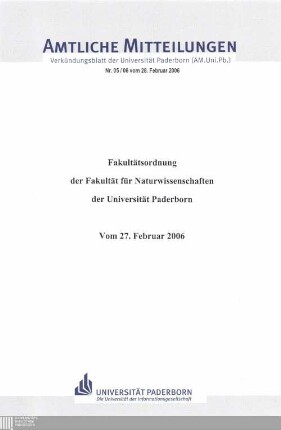 Fakultätsordnung der Fakultät für Naturwissenschaften der Universität Paderborn : vom 27. Februar 2006