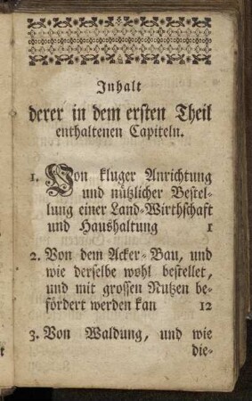 Inhalt derer in dem ersten Theil enthaltenen Capiteln.