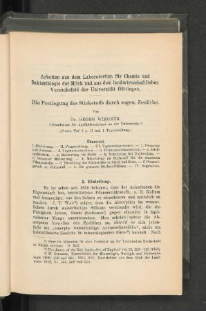 Arbeiten aus dem Laboratorium für Chemie und Bakteriologie der Milch und aus dem landwirtschaftlichen Versuchsfeld der Universität Göttingen.
