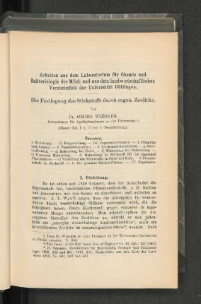 Arbeiten aus dem Laboratorium für Chemie und Bakteriologie der Milch und aus dem landwirtschaftlichen Versuchsfeld der Universität Göttingen.