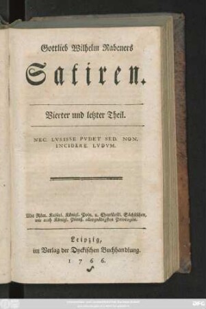 Theil 4: Gottlieb Wilhelm Rabeners Satiren
