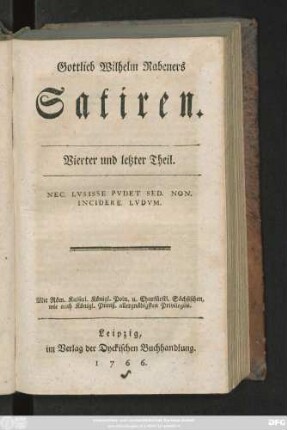 Theil 4: Gottlieb Wilhelm Rabeners Satiren