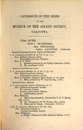 Catalogue of the birds in the Museum Asiatic Society