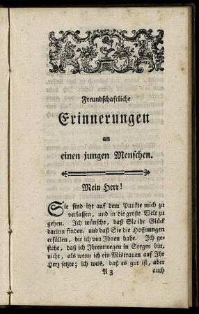 Freundschaftliche Erinnerungen an einen jungen Menschen.