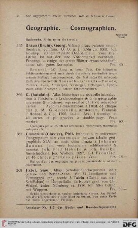 Geographie. - Cosmographien (Nr. 365 - 374)